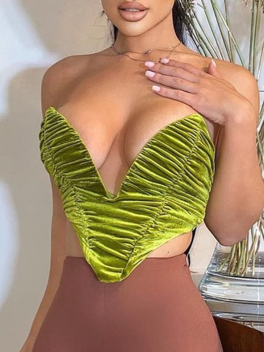 

LW SXY Velvet Off The Shoulder Ruched Camisole, Green