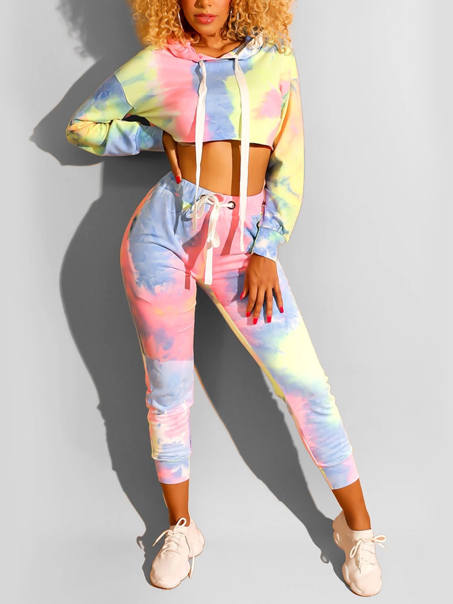 

LW Tie-dye Crop Top Tracksuit Set, Multi