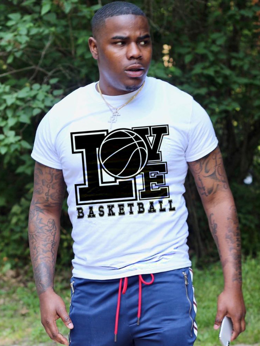 LW Men Basketball Letter Print T-shirt