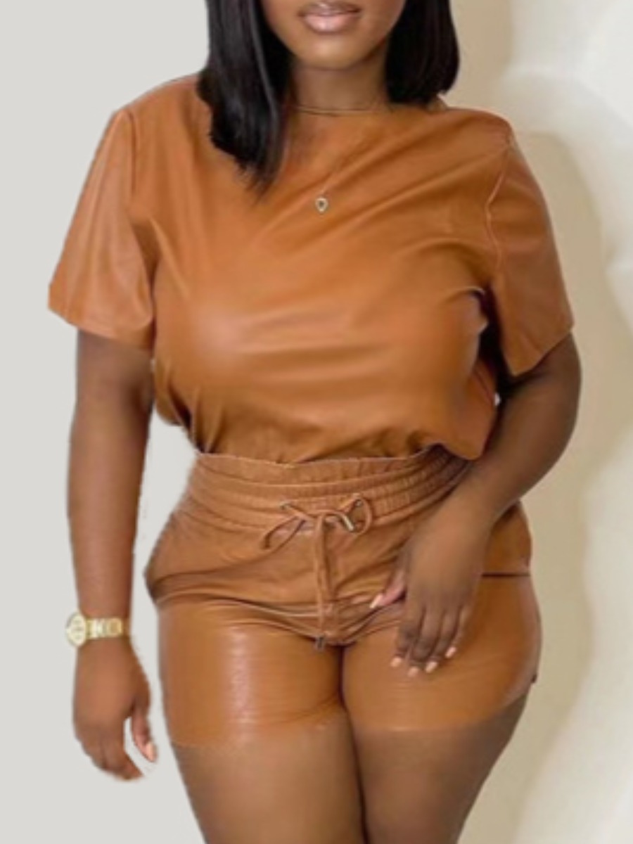 

LW Leather Drawstring Shorts Set, Croci