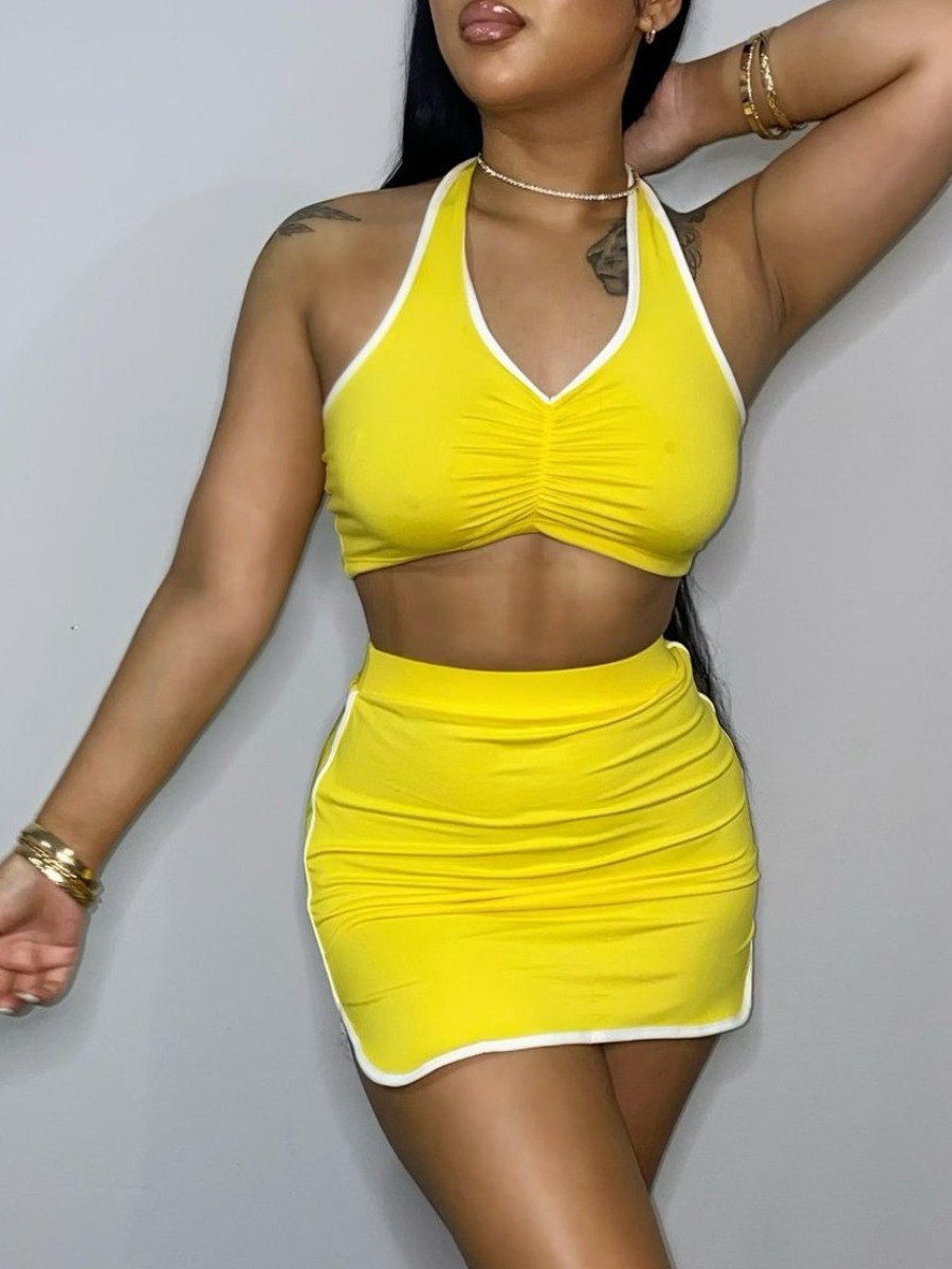 

LW Ruched Skinny Skirt Set, Yellow