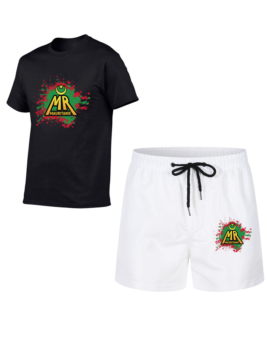 

LW Men Letter Print Drawstring Shorts Set, Black