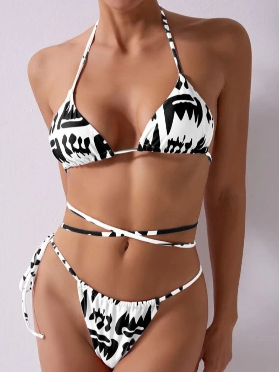 

LW Print Bandage Design Bikini Set, White