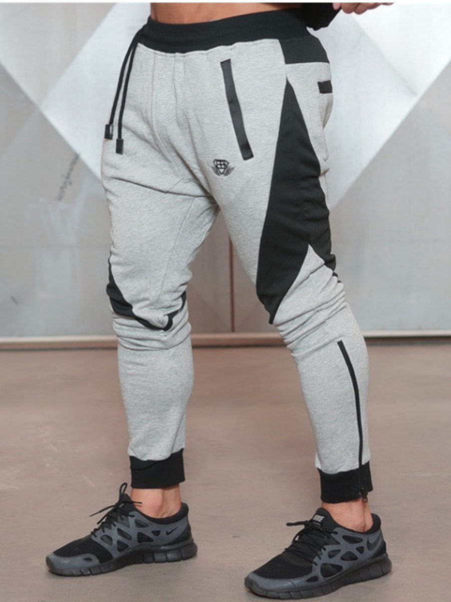 

LW Men Drawstring Patchwork Pants, Grey