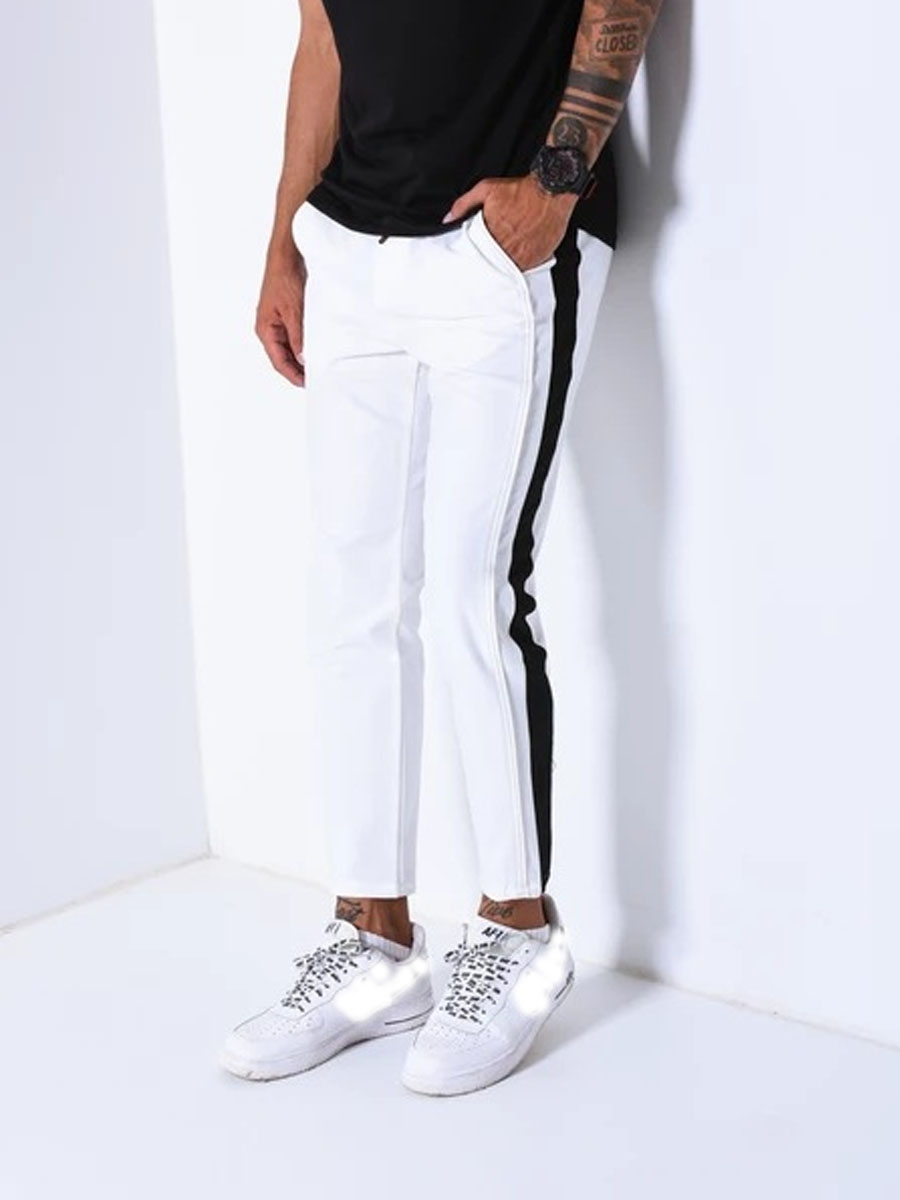 

LW Men Mid Waist Striped Pants, White