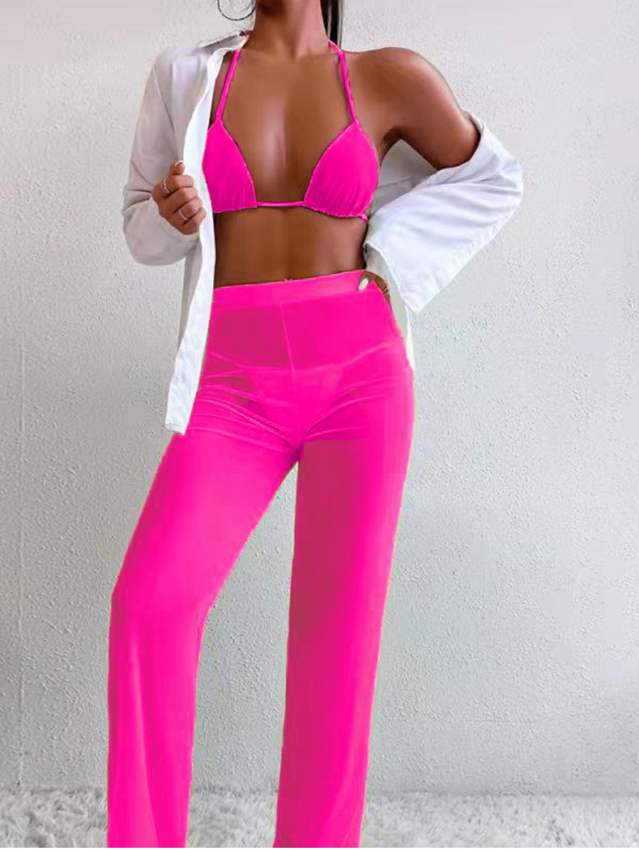 

LW See-through Three-piece swimsuit, Rose red