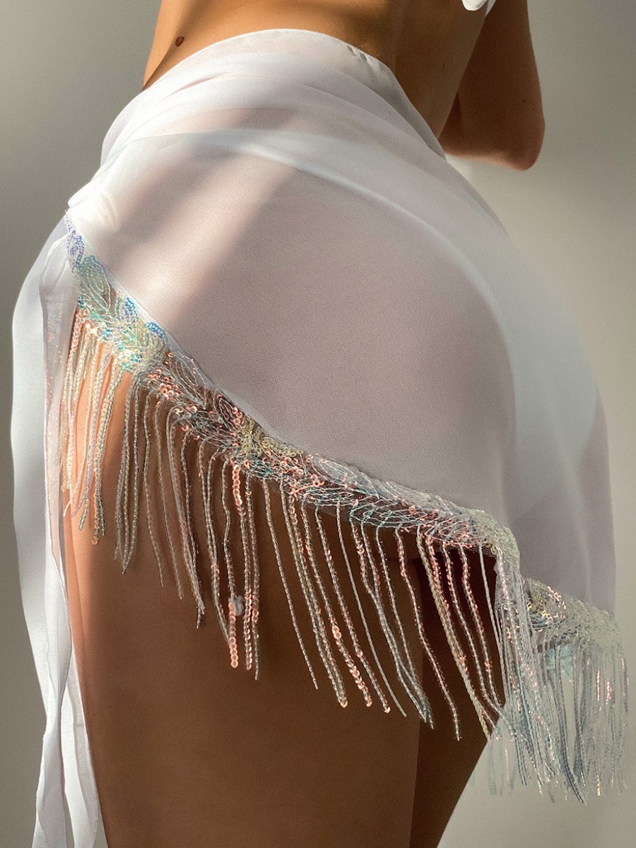 

LW Tassel Design See-through Cover-Up, White
