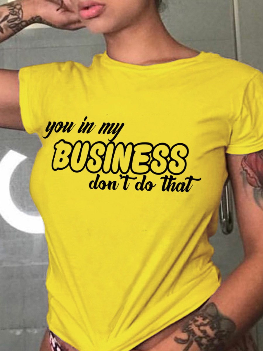 

LW Plus Size Round Neck Letter Print T-shirt, Yellow