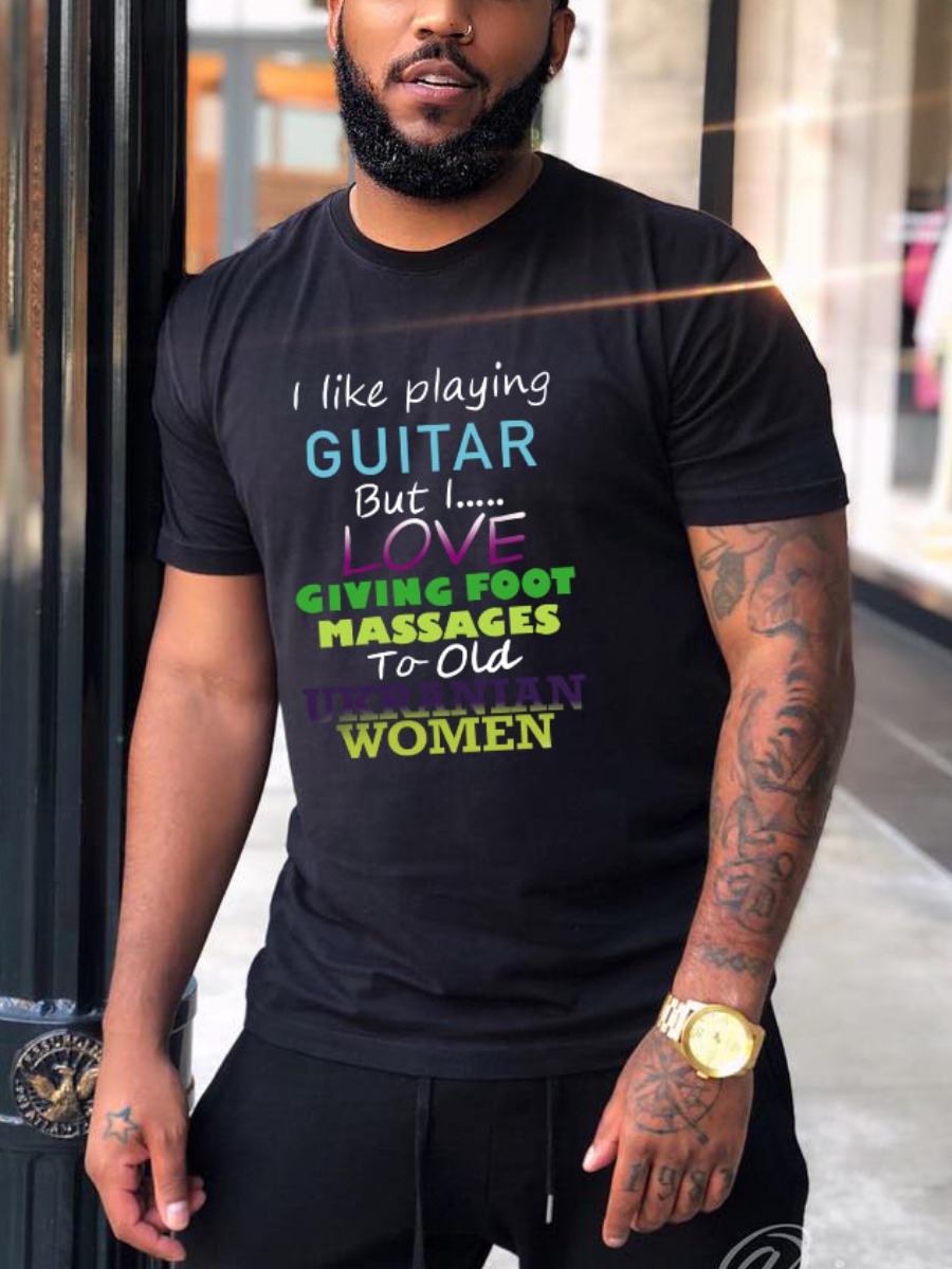 LW COTTON Men Round Neck Letter Print T-shirt