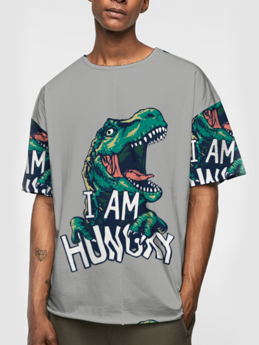 

LW Men Animal Letter Print T-shirt, Grey