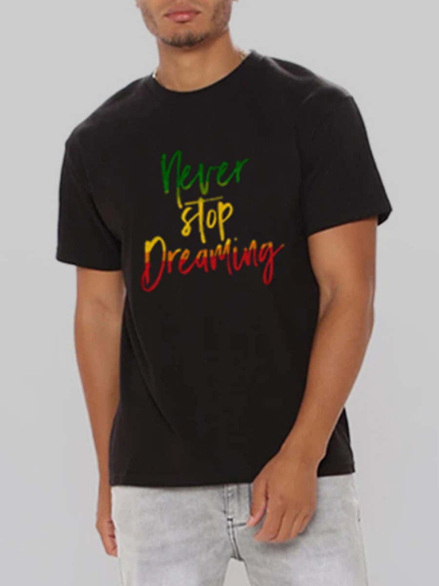 

LW COTTON Men Gradient Letter Print T-shirt, Black