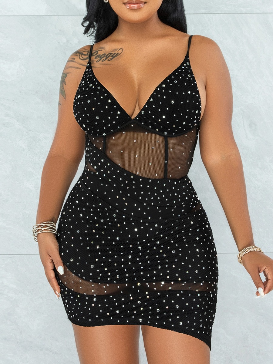 

LW SXY Rhinestone See-through Prom Dress, Black