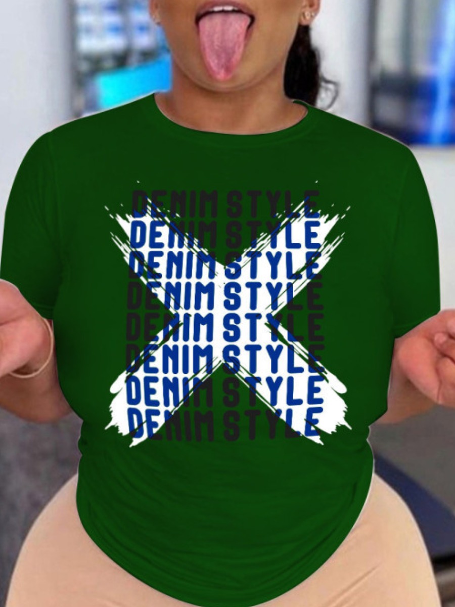 

LW Plus Size Cross Letter Print T-shirt, Black green