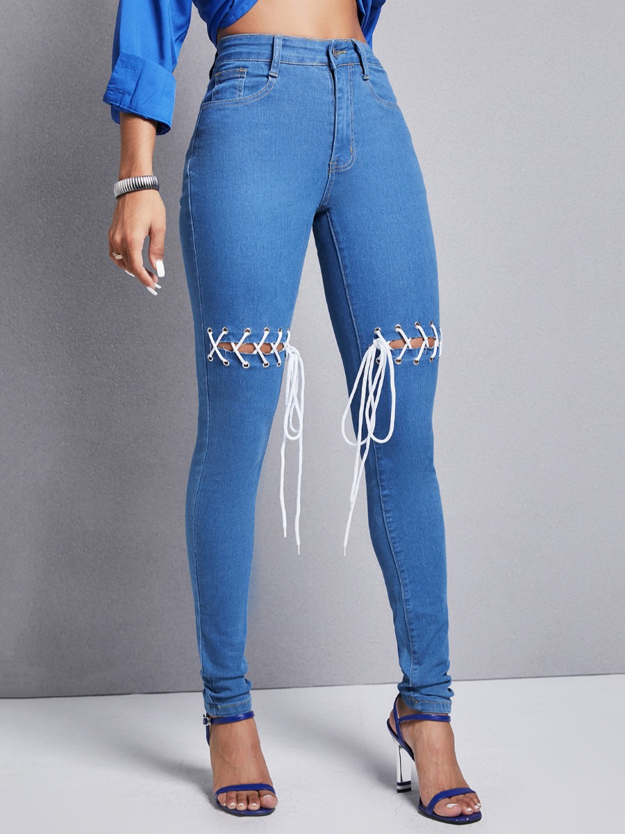 

LW Ripped Bandage Design Jeans, Blue