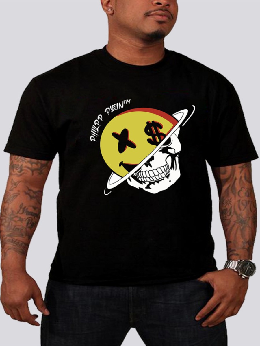 

LW Men Skull Head Letter Print T-shirt, Black