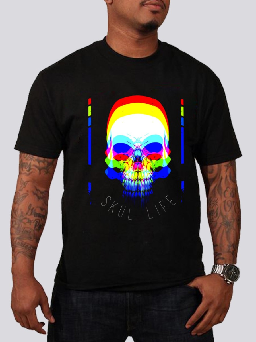 

LW Men Skull Head Letter Print T-shirt, Black