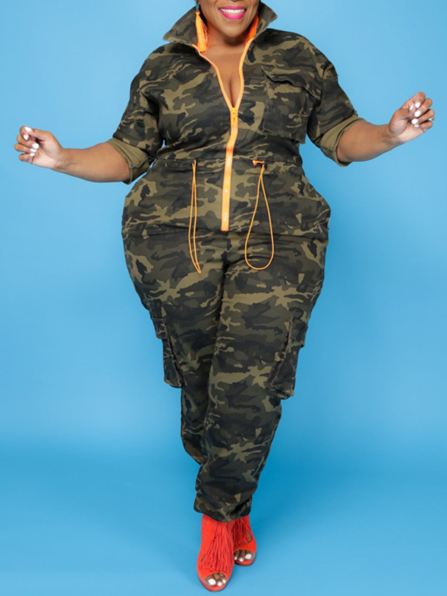 

LW Plus Size Camo Print Side Pocket Denim Jumpsuit