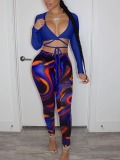 LW SXY Crop Top Mixed Print Lace-up Pants Set