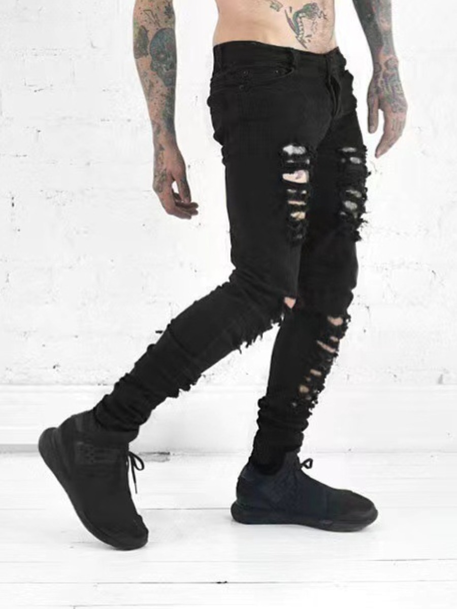 

LW Men Mid Waist Ripped Jeans, Black