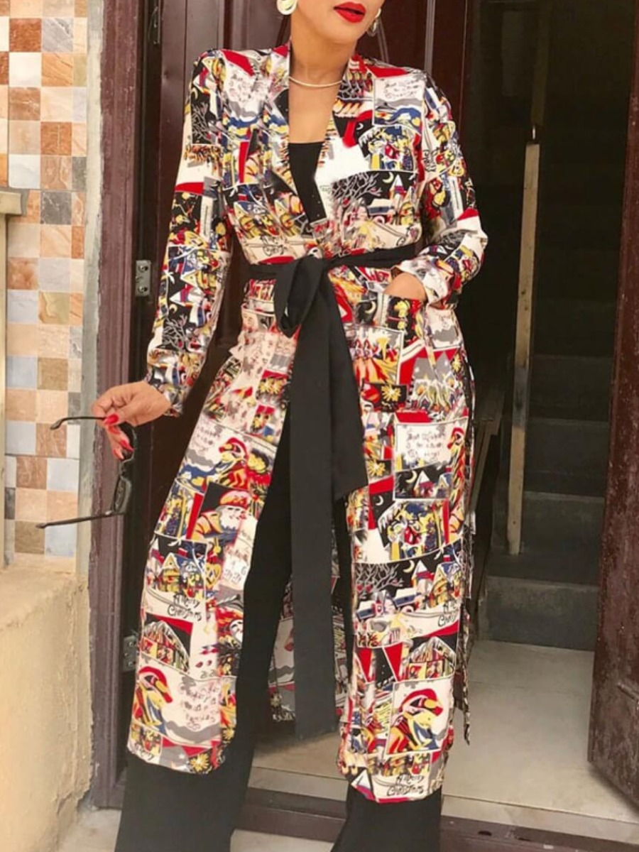 

LW Mixed Print Loose Trench Coat, Multi