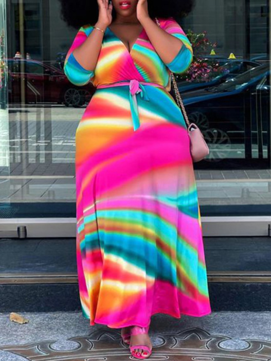 

LW Plus Size V Neck Gradient Dress, Multi