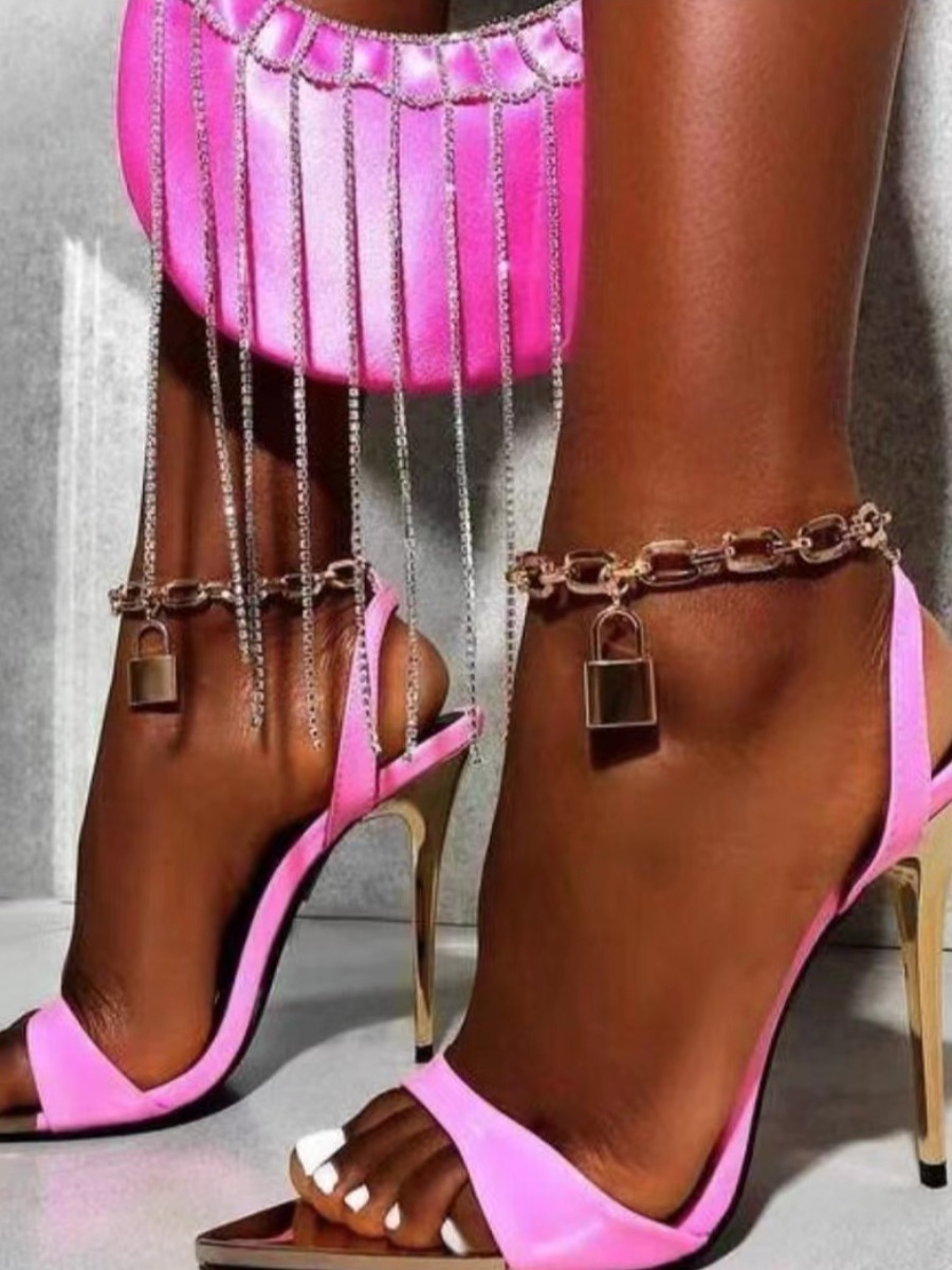 

LW Pointed Toe Metal Decoration Solid Social Contact Heels, Pink