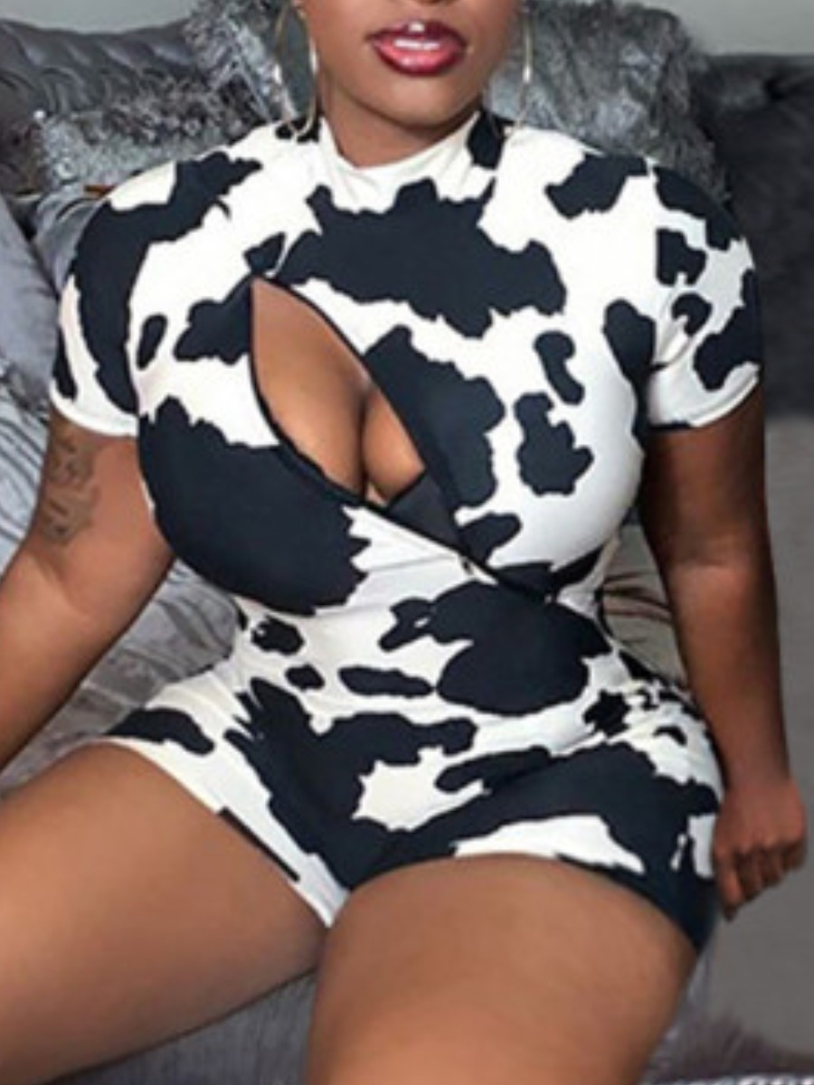 

LW Cow Print Cut Out Romper, Black
