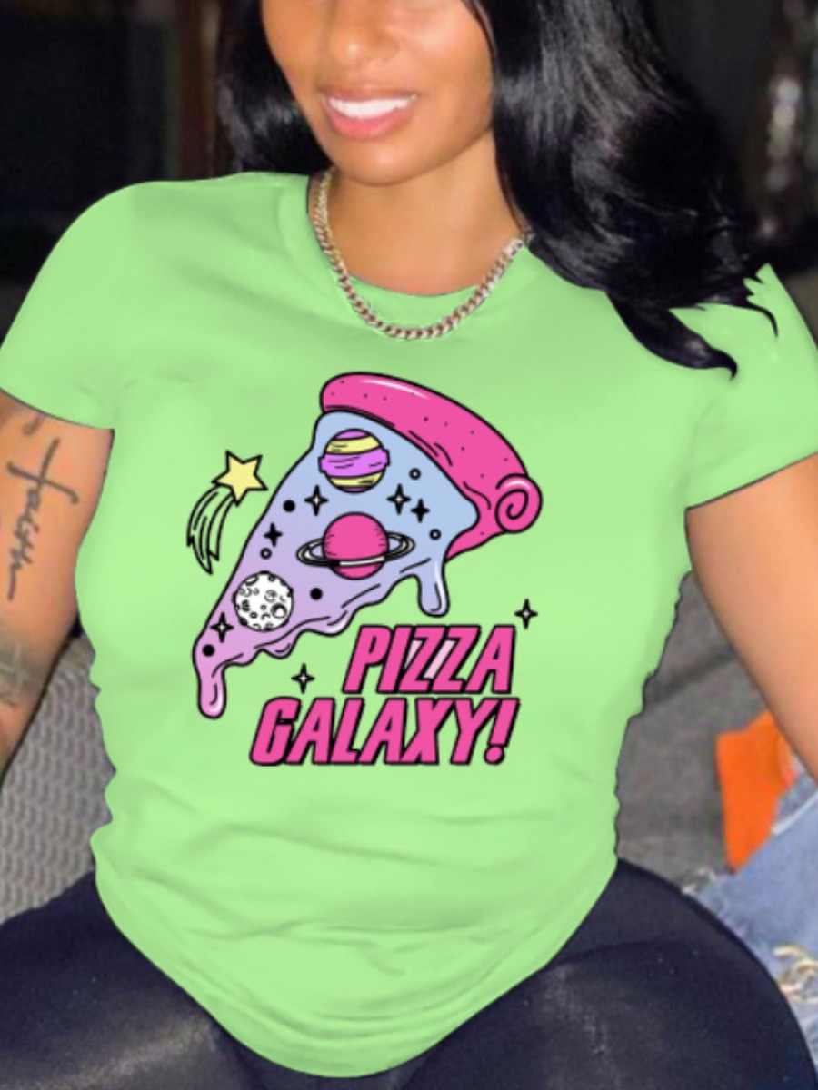 

LW Plus Size Star Letter Print T-shirt, Light green