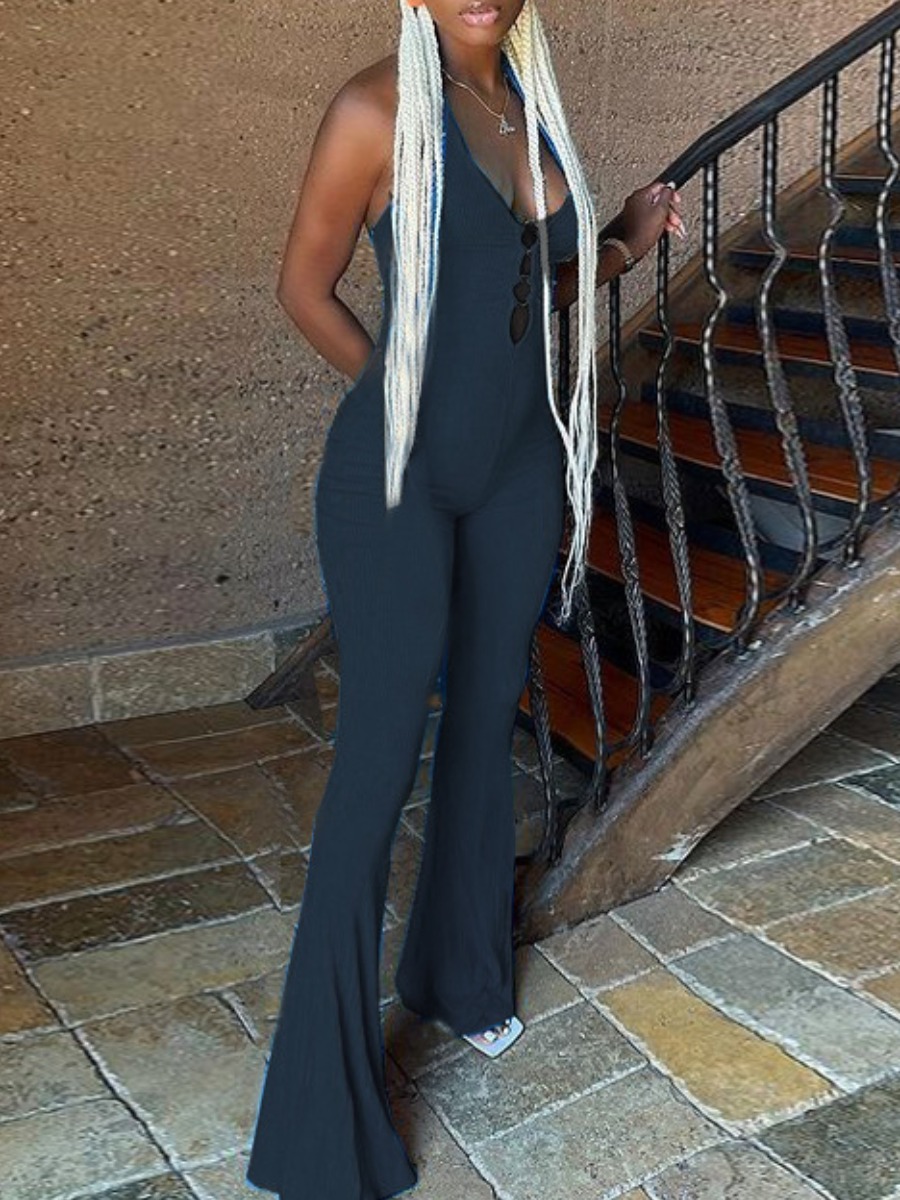 

LW SXY Backless Flared Jumpsuit, Black