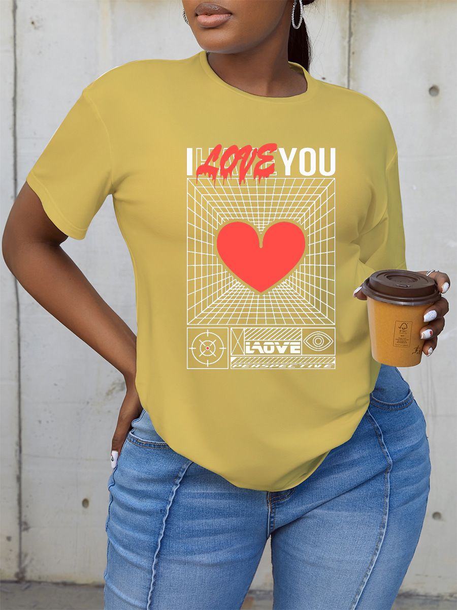 

LW Geometric Letter Print T-shirt, Olive yellow