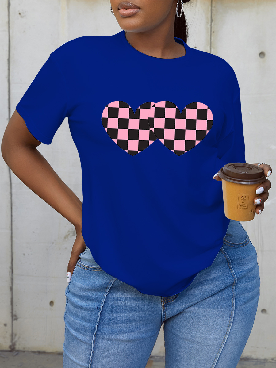 

LW Plaid Heart Print T-shirt, Blue