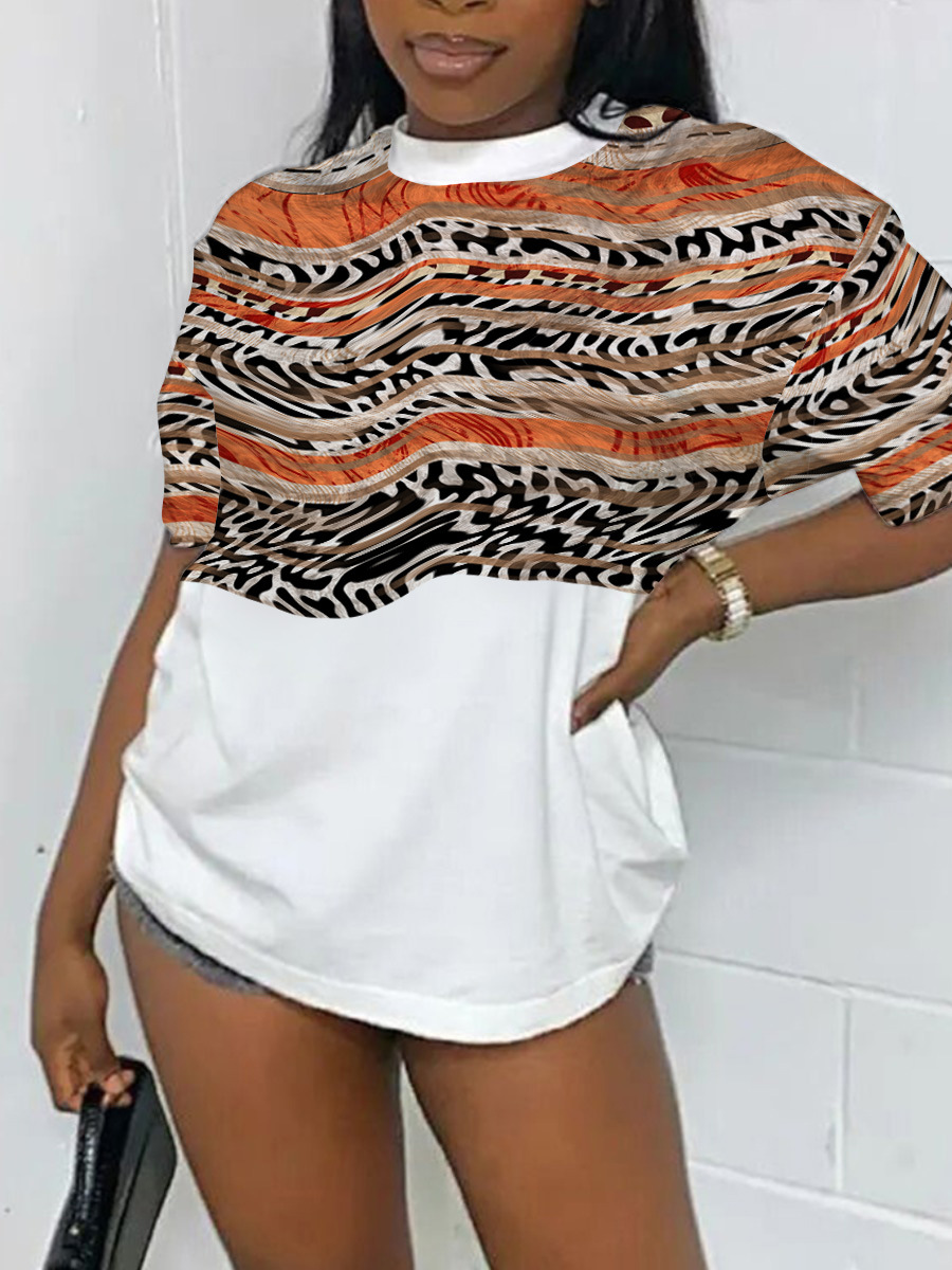 

LW Leopard Print Patchwork T-shirt, White