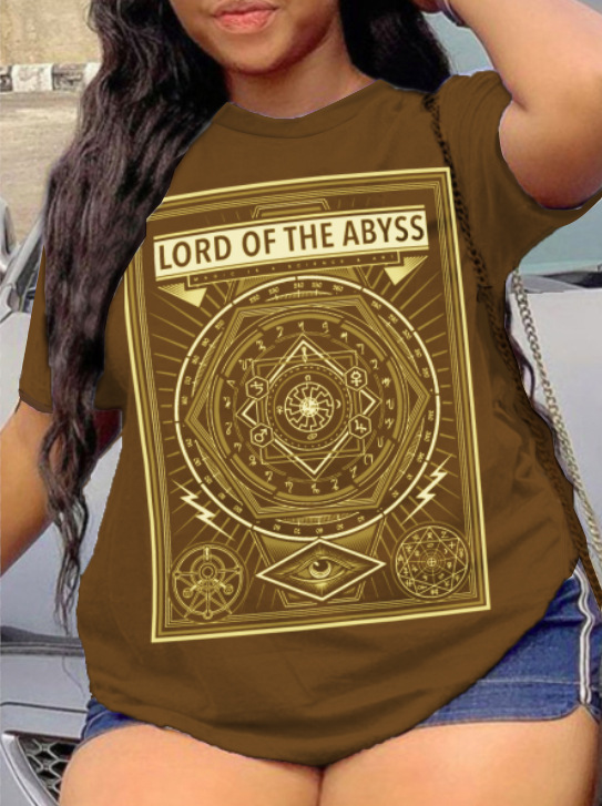 

LW Plus Size Geometric Letter Print T-shirt, Fulvouos