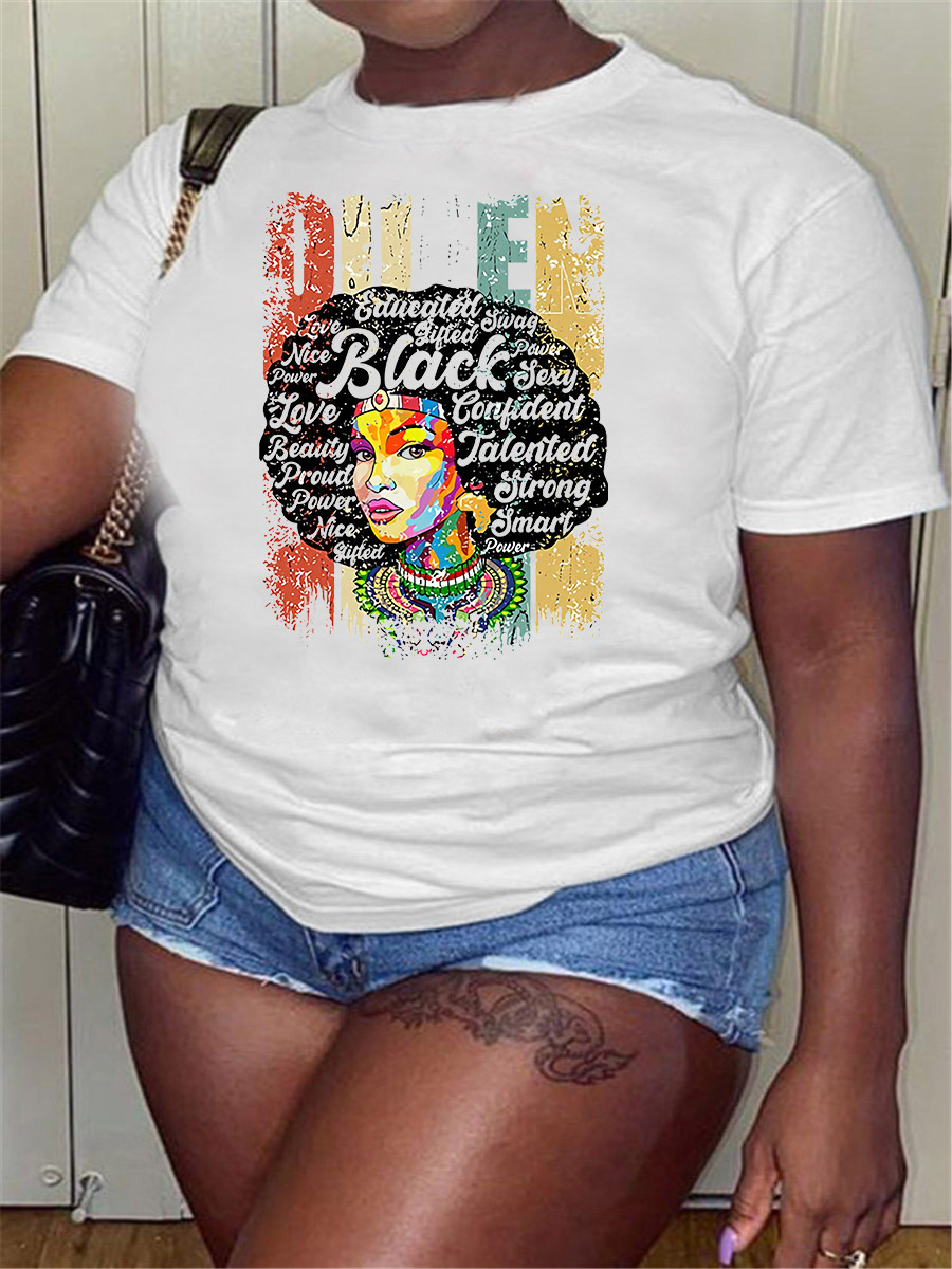 

LW Polyester Basic Queen Letter Figure Regular T-shirt, White