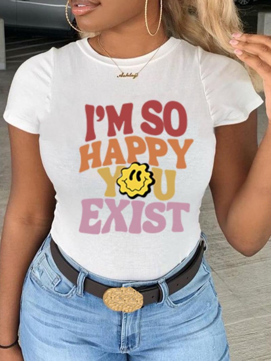 

LW Cartoon Letter Print T-shirt, White