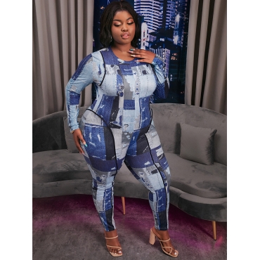 

LW Plus Size Color Block Patchwork Skinny Jumpsuit, Multi