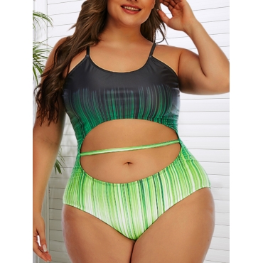 

LW Plus Size Gradient Cut Out One-piece Swimsuit, Green
