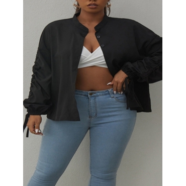 

LW Plus Size Dropped Shoulder Drawstring Shirt, Black