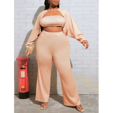 

LW Plus Size Batwing Sleeve Wide Leg Three Piece Pants Set, Dusty pink