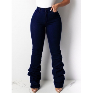 

LW High-waisted Stretchy Stacked Jeans, Deep blue