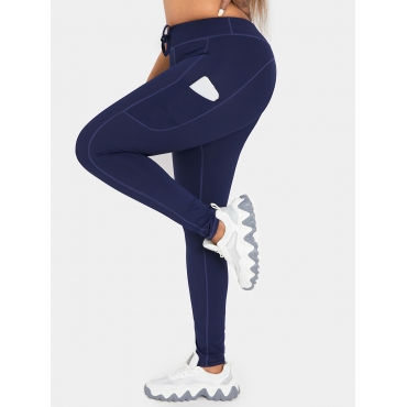 

LW High Waisted Stretchy Pocket Drawstring Cotton Joggers Leggings, Deep blue