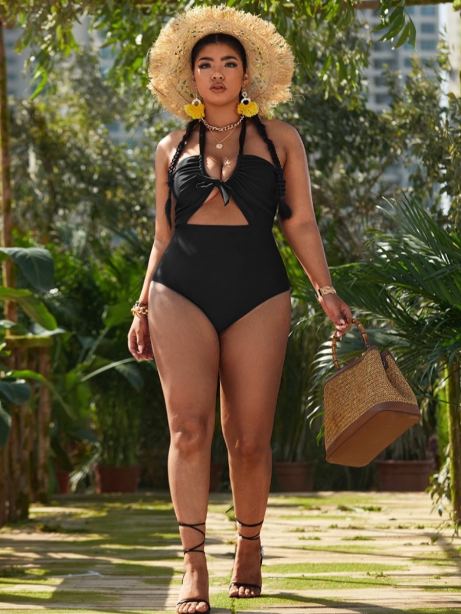LW Plus Size Bandage Hollow-out Design One-piece Swimsuit