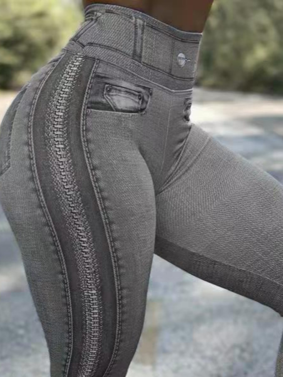 

LW High-waisted Hip Lift Zipper Print Yoga Leggings, Grey