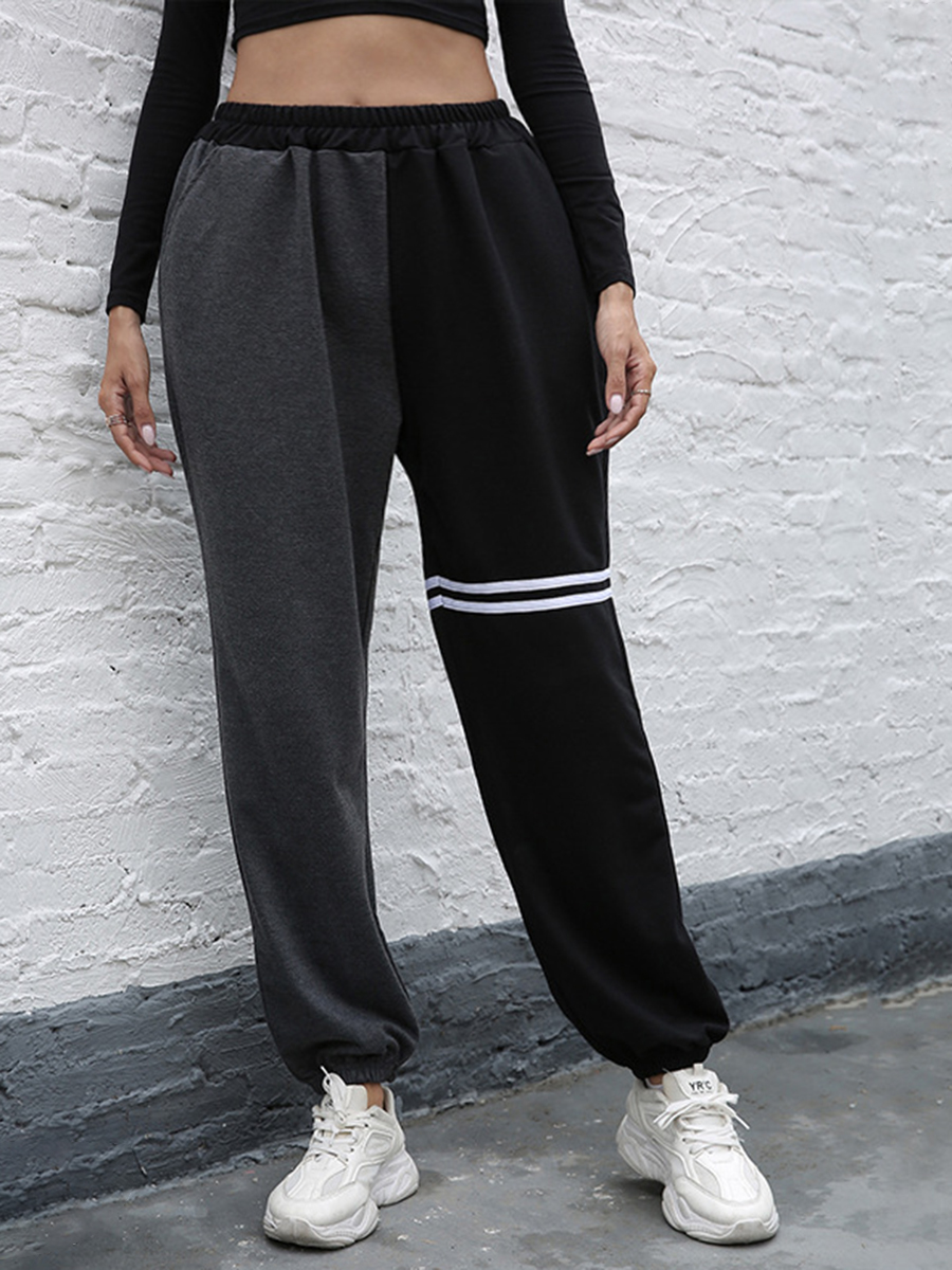 

LW COTTON Mid Waist Striped Sweatpants, Grey black