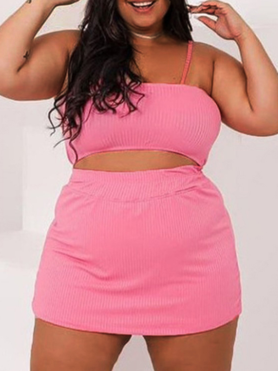 

LW BASICS Plus Size Cami Rib-Knit Shorts Set, Light pink