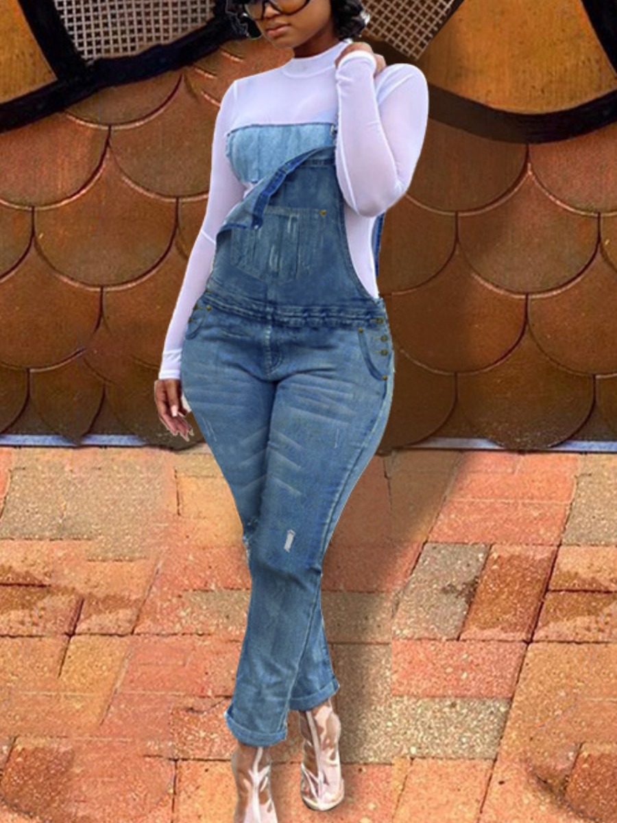 

LW Overall Skinny Denim Jumpsuit, Deep blue