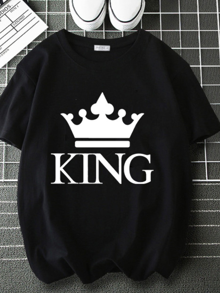 

LW Men Crown Letter Print T-shirt, Black