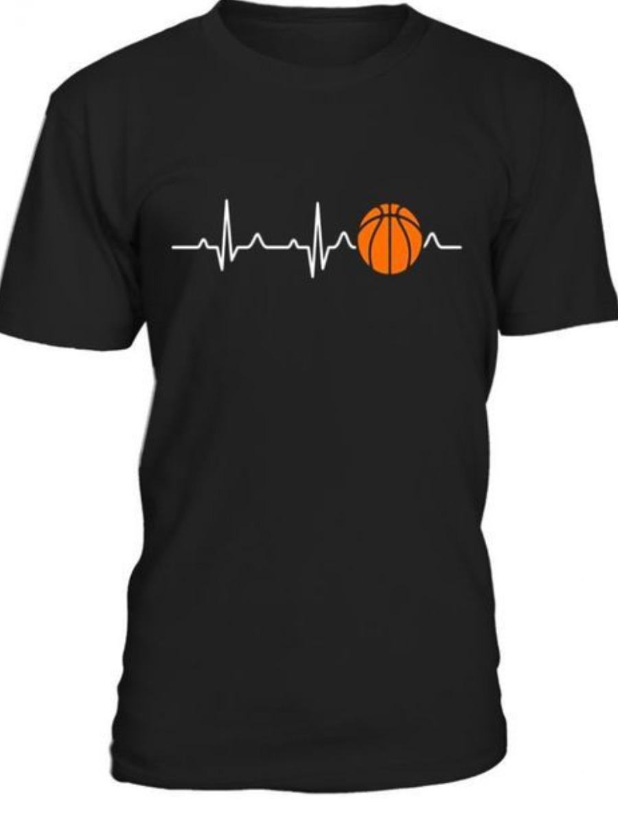 

LW Men Round Neck Basketball Print T-shirt, Black