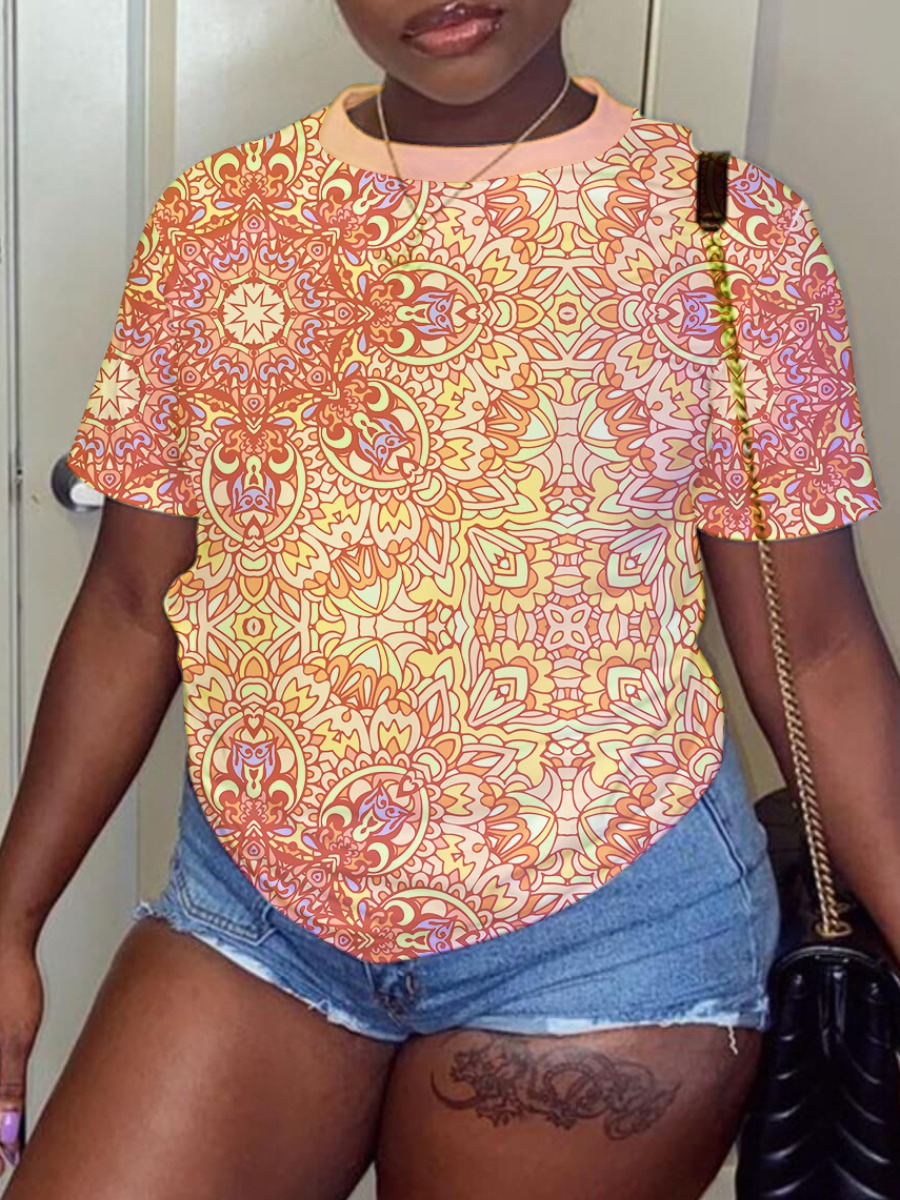 

LW Round Neck Mixed Print T-shirt, Light pink