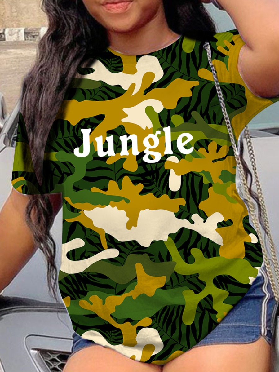 

LW Letter Camo Print T-shirt, Army green camouflag